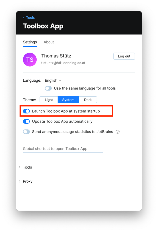 toolbox app settings